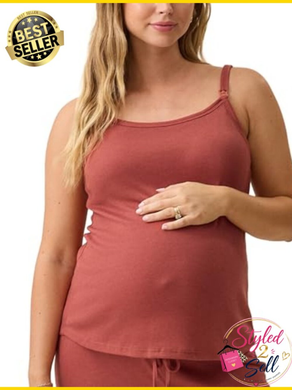 Nursing Camisole Maternity Tank Top Built in Bra Ribbed Sleep Lounge Cami